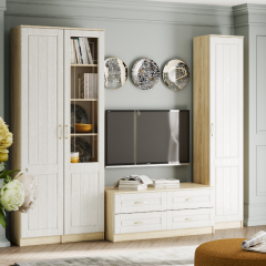Гостиная Оливия Модульная (Белое дерево/Дуб Сонома) в Урае - uray.mebel24.online | фото