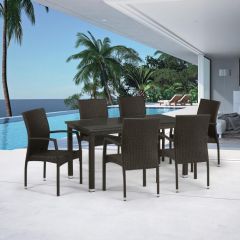 Комплект плетеной мебели T256A/YC379A-W53 Brown (6+1) + подушкина стульях в Урае - uray.mebel24.online | фото 1