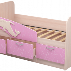 Кровать Дельфин 1,6 (Дуб молочный/фасад - Ламарти розовый) в Урае - uray.mebel24.online | фото 1