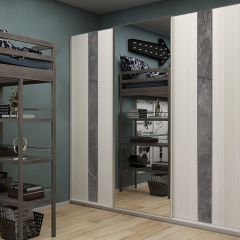 Шкаф-купе 2250 серии SILVER S4+S1+S4 B22+PL4 (по 2 ящика лев/прав+F обр.штанга) профиль «Серебро» в Урае - uray.mebel24.online | фото