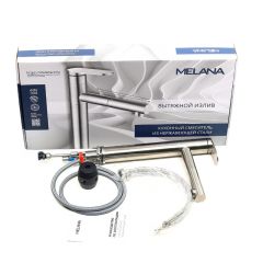 Смеситель д/кухни MELANA-F610303 Stello нерж.сталь, однорычажный, сатин, вытяжной излив в Урае - uray.mebel24.online | фото 2