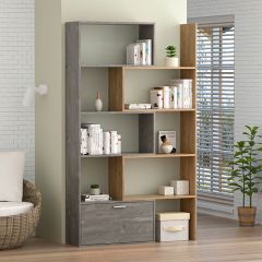 Стеллаж раздвижной (ЛДСП камень темный/дуб крафт золотой) в Урае - uray.mebel24.online | фото