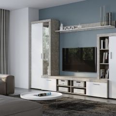 Стенка SKYE (Beton Jasny Atelier/белый) в Урае - uray.mebel24.online | фото
