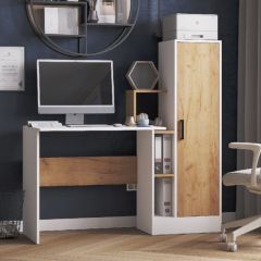 Стол компьютерный СКМ-2 ЛДСП Белый/Дуб крафт золотой в Урае - uray.mebel24.online | фото 1