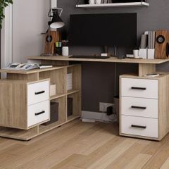 Стол компьютерный угловой СКМУ-3 Белый/Дуб сонома в Урае - uray.mebel24.online | фото