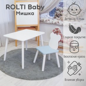 Детский комплект стол и стул «Мишка» Rolti Baby  (голубая столешница/голубое сиденье/белые ножки) в Урае - uray.mebel24.online | фото