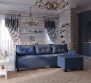 Диван-кровать угловой Киркас синий, ткань рогожка в Урае - uray.mebel24.online | фото 2