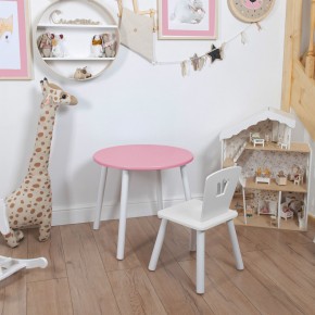 Комплект детский стол КРУГЛЫЙ и стул КОРОНА ROLTI Baby (розовая столешница/белое сиденье/белые ножки) в Урае - uray.mebel24.online | фото