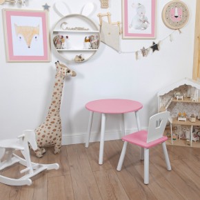 Комплект детский стол КРУГЛЫЙ и стул КОРОНА ROLTI Baby (розовая столешница/розовое сиденье/белые ножки) в Урае - uray.mebel24.online | фото