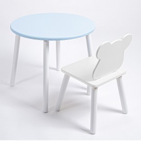 Комплект детский стол КРУГЛЫЙ и стул МИШКА ROLTI Baby (голубая столешница/белое сиденье/белые ножки) в Урае - uray.mebel24.online | фото
