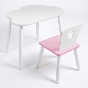 Комплект детский стол ОБЛАЧКО и стул КОРОНА ROLTI Baby (белая столешница/розовое сиденье/белые ножки) в Урае - uray.mebel24.online | фото