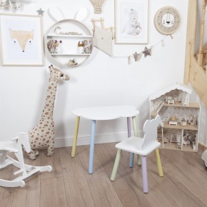 Комплект детский стол ОБЛАЧКО и стул МИШКА ROLTI Baby (белая столешница/белое сиденье/цветные ножки) в Урае - uray.mebel24.online | фото