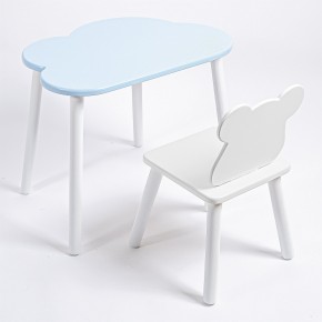 Комплект детский стол ОБЛАЧКО и стул МИШКА ROLTI Baby (голубая столешница/белое сиденье/белые ножки) в Урае - uray.mebel24.online | фото