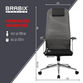 Кресло офисное BRABIX PREMIUM "Ultimate EX-801" хром, плотная двойная сетка Х2, черное/серое, 532918 в Урае - uray.mebel24.online | фото 5
