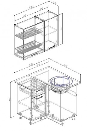 Кухонный гарнитур угловой Жемчуг 1000х1000 (Стол. 26мм) в Урае - uray.mebel24.online | фото 2
