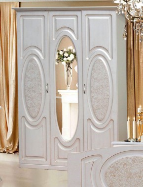 Прованс-2 Шкаф 3-х дверный с зеркалом (Бежевый/Текстура белая платиной золото) в Урае - uray.mebel24.online | фото