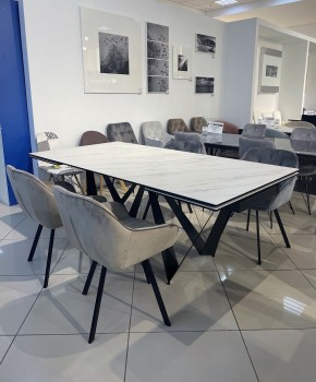 Стол RIETI 200 KL-99 Белый мрамор матовый, итальянская керамика / черный каркас, ®DISAUR в Урае - uray.mebel24.online | фото 3