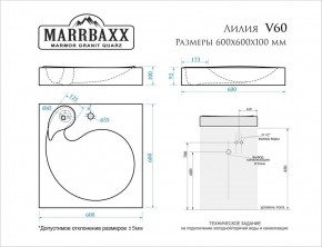 Умывальник над стиральной машиной (600*600х100) Лилия V60 (белый) с кронштейном без сифона (V60) в Урае - uray.mebel24.online | фото 2